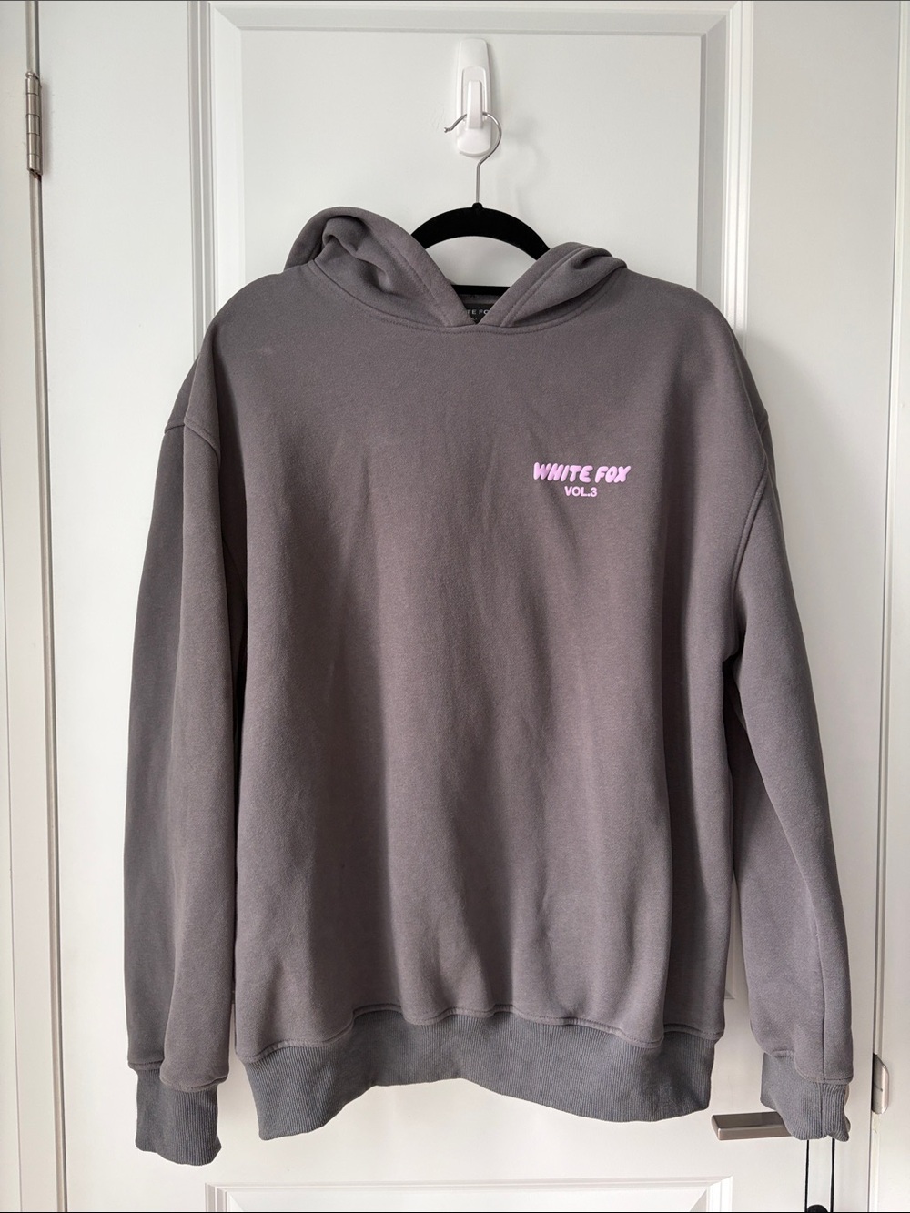 White Fox Boutique Charcoal Gray Pink Logo Hoodie